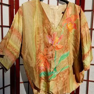 Handpainted Silk by Lahja vintage short sleeve One Size